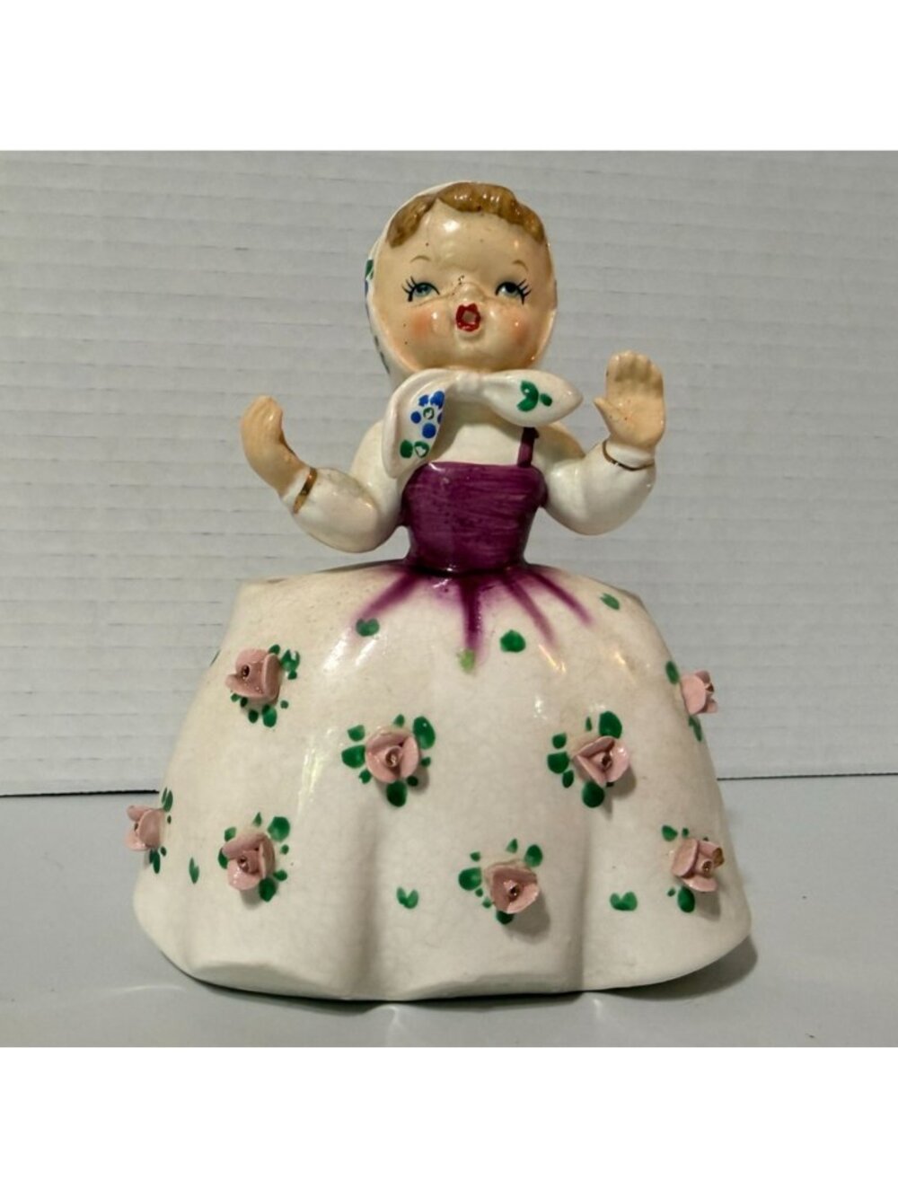 Vintage Napco Girl Wearing Scarf Ceramic Planter Pink Flowers 1956 C2267G